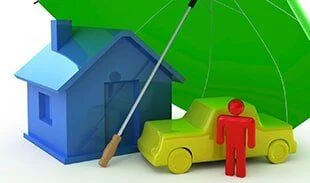 Illustration of a house and car sheltered under a green umbrella